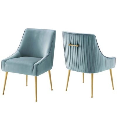 Modway Discern Pleated Back Upholstered Performance Velvet Dining Chair Set of 2, Light Blue
