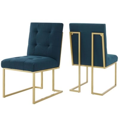 Modway Privy Stainless Steel Upholstered Fabric Dining Accent Chair Set of 2, Gold Azure