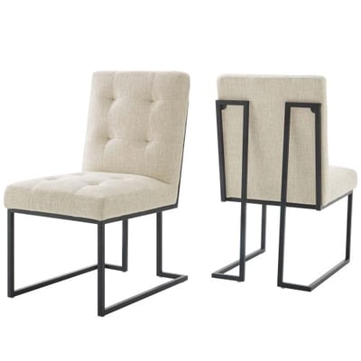 Modway Privy Stainless Steel Upholstered Fabric Dining Chair Set of 2, Black Beige