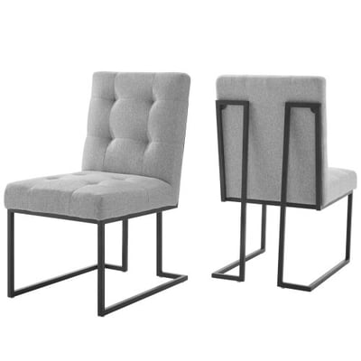 Modway Privy Stainless Steel Upholstered Fabric Dining Chair Set of 2, Black Light Gray