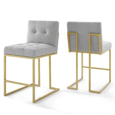 Modway Privy Stainless Steel Upholstered Fabric Counter Stool Set of 2, Gold Light Gray