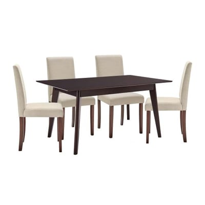 Modway Prosper 5 Piece Upholstered Fabric Dining Set, Cappuccino Beige