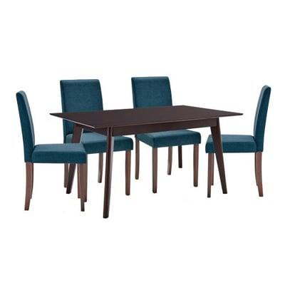 Prosper 5 Piece Upholstered Fabric Dining Set, Cappuccino Blue