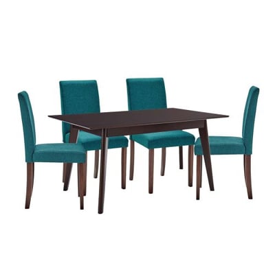 Prosper 5 Piece Upholstered Fabric Dining Set, Cappuccino Teal