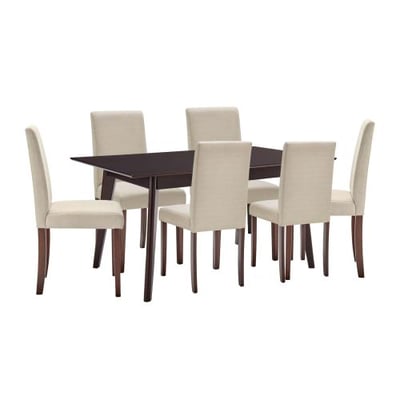 Prosper 7 Piece Upholstered Fabric Dining Set, Cappuccino Beige