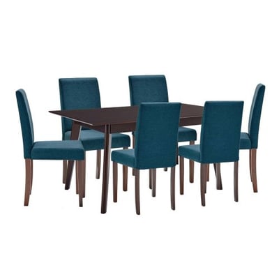 Prosper 7 Piece Upholstered Fabric Dining Set, Cappuccino Blue