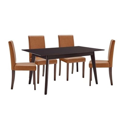 Prosper 5 Piece Faux Leather Dining Set, Cappuccino Tan, Overall Dining Table Dimensions: 33.5