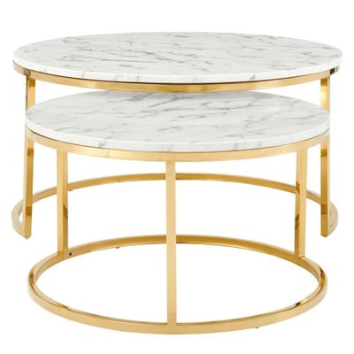 Modway Ravenna Artificial Marble Coffee Table in Gold White