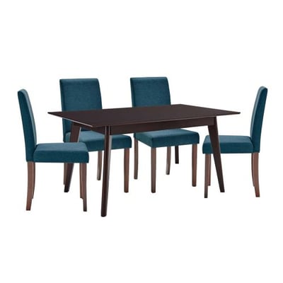 Prosper 5 Piece Upholstered Fabric Dining Set, Cappuccino Blue, Overall Dining Table Dimensions: 33.5