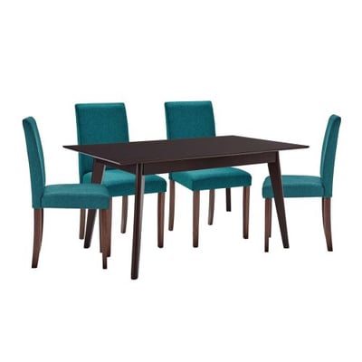 Prosper 5 Piece Upholstered Fabric Dining Set, Cappuccino Teal, Overall Dining Table Dimensions: 33.5
