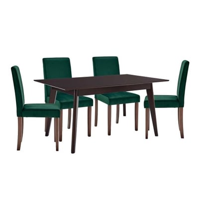 Prosper 5 Piece Upholstered Velvet Dining Set, Cappuccino Green, Overall Dining Table Dimensions: 33.5