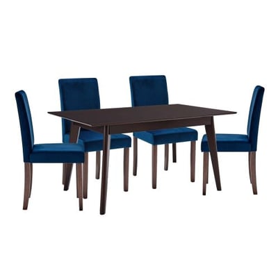 Prosper 5 Piece Upholstered Velvet Dining Set, Cappuccino Navy, Overall Dining Table Dimensions: 33.5