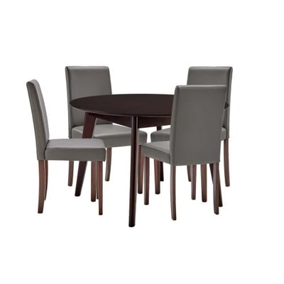 Modway Prosper 5 Piece Faux Leather Dining Set, Cappuccino Gray