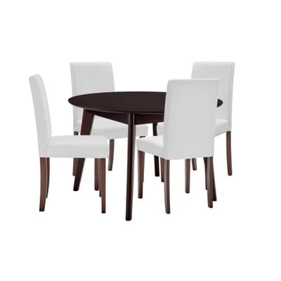 Modway Prosper 5 Piece Faux Leather Dining Set, Cappuccino White