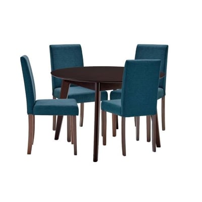 Prosper 5 Piece Upholstered Fabric Dining Set, Cappuccino Blue, Overall Dining Table Dimensions: 45