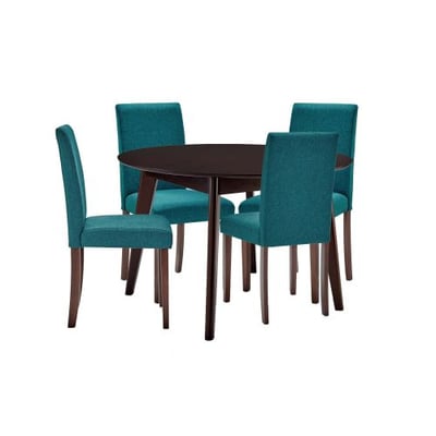 Modway Prosper 5 Piece Upholstered Fabric Dining Set, Cappuccino Teal