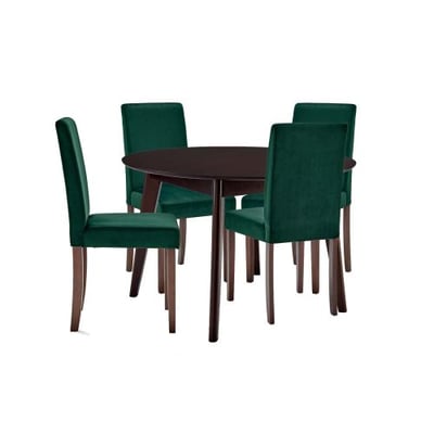 Modway Prosper 5 Piece Upholstered Velvet Dining Set, Cappuccino Green