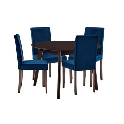 Prosper 5 Piece Upholstered Velvet Dining Set, Cappuccino Navy, Overall Dining Table Dimensions: 45