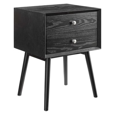 Ember Wood Nightstand With USB Ports, Black Black