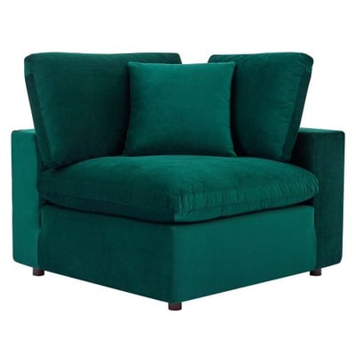 Modway Commix Down-Filled Overstuffed Performance Velvet Sectional Sofa Corner Chair in Green