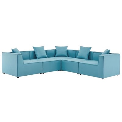 Modway EEI-4384-TUR Saybrook Patio Upholstered 5-Piece Sectional Sofa in Turquoise
