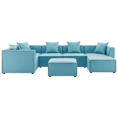 Modway EEI-4387-TUR Saybrook Patio Upholstered 7-Piece Sectional Sofa in Turquoise