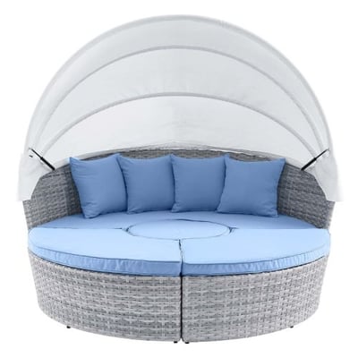 Scottsdale Canopy Outdoor Patio Daybed, Light Gray Light Blue