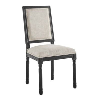 Court French Vintage Upholstered Fabric Dining Side Chair, Black Beige