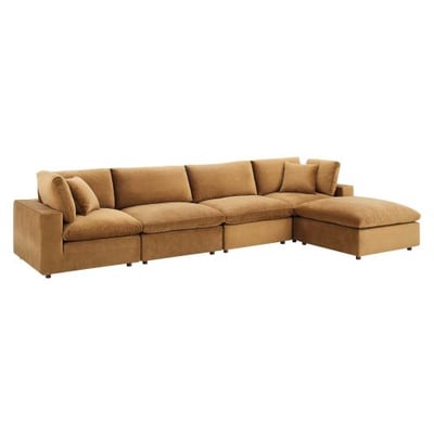 Commix Down Filled Overstuffed Performance Velvet 5-Piece Sectional Sofa in Cognac3