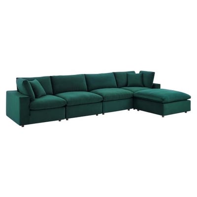 Modway Commix Down Filled Overstuffed Performance Velvet 5-Piece Sectional Sofa in Green4