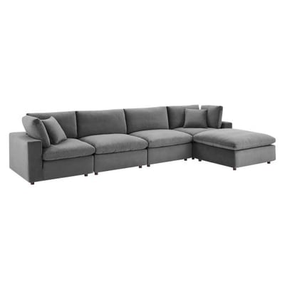 Modway Commix Down Filled Overstuffed Performance Velvet 5-Piece Sectional Sofa in Gray2