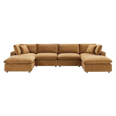 Commix Down Filled Overstuffed Performance Velvet 6-Piece Sectional Sofa in Cognac7