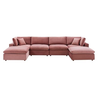 Modway Commix Down Filled Overstuffed Performance Velvet 6-Piece Sectional Sofa in Dusty Rose2