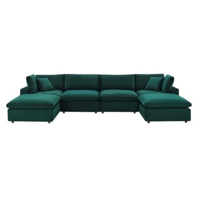 Modway Commix Down Filled Overstuffed Performance Velvet 6-Piece Sectional Sofa in Green1