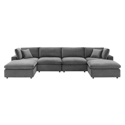 Modway Commix Down Filled Overstuffed Performance Velvet 6-Piece Sectional Sofa in Gray0