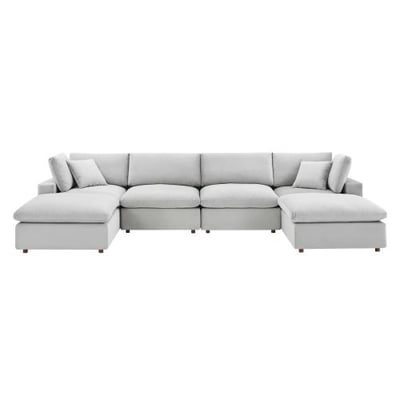 Modway Commix Down Filled Overstuffed Performance Velvet 6-Piece Sectional Sofa in Light Gray8