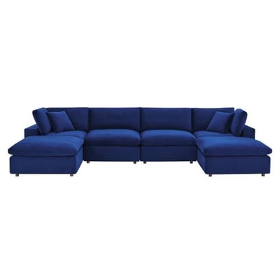 Modway Commix Down Filled Overstuffed Performance Velvet 6-Piece Sectional Sofa in Navy1