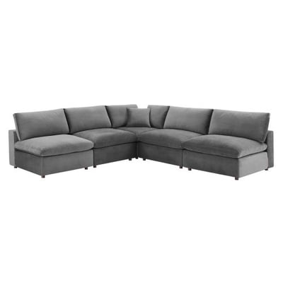 Modway Commix Down Filled Overstuffed Performance Velvet 5-Piece Sectional Sofa in Gray51