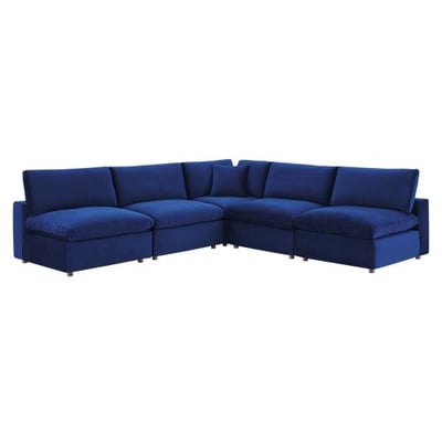 Modway Commix Down Filled Overstuffed Performance Velvet 5-Piece Sectional Sofa in Navy-DF