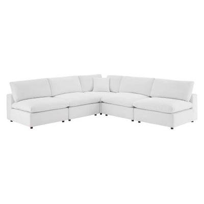 Modway Commix Down Filled Overstuffed Performance Velvet 5-Piece Sectional Sofa in White-1