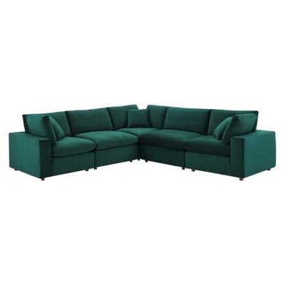 Modway Commix Down Filled Overstuffed Performance Velvet 5-Piece Sectional Sofa in Green