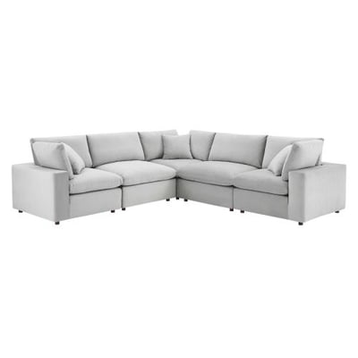 Modway Commix Down Filled Overstuffed Performance Velvet 5-Piece Sectional Sofa in Light Gray