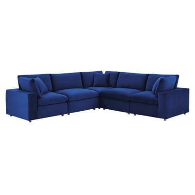 Modway Commix Down Filled Overstuffed Performance Velvet 5-Piece Sectional Sofa in Navy