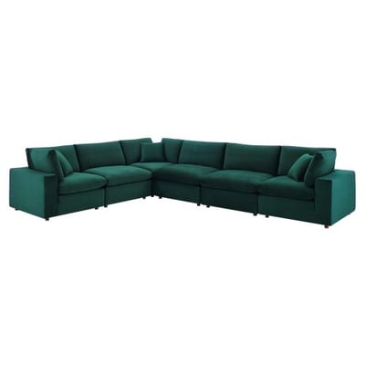 Modway Commix Down Filled Overstuffed Performance Velvet 6-Piece Sectional Sofa in Green