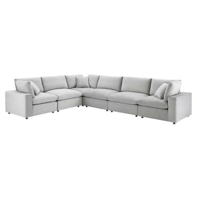 Modway Commix Down Filled Overstuffed Performance Velvet 6-Piece Sectional Sofa in Light Gray