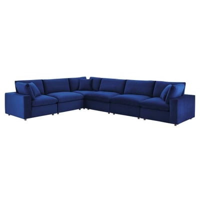 Modway Commix Down Filled Overstuffed Performance Velvet 6-Piece Sectional Sofa in Navy