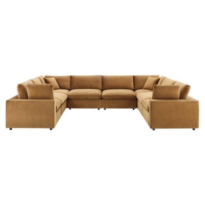 Commix Down Filled Overstuffed Performance Velvet 8-Piece Sectional Sofa in Cognac