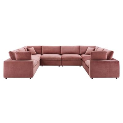 Modway Commix Down Filled Overstuffed Performance Velvet 8-Piece Sectional Sofa in Dusty Rose