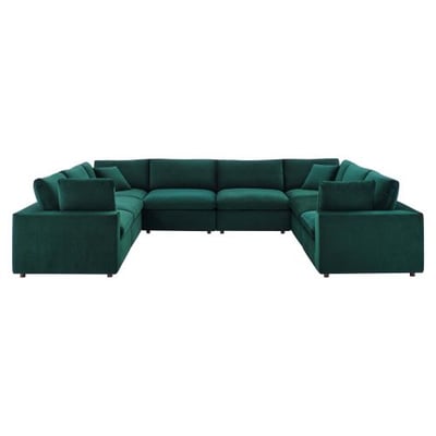 Modway Commix Down Filled Overstuffed Performance Velvet 8-Piece Sectional Sofa in Green