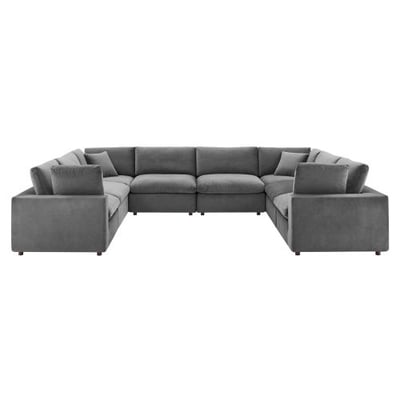 Modway Commix Down Filled Overstuffed Performance Velvet 8-Piece Sectional Sofa in Gray